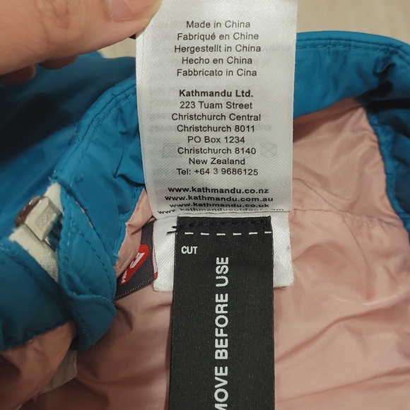 Kathmandu Kids Puffer Jacket Size 2 Primaloft Hood Lightweight Blue Aqua Pink - Picture 7 of 10